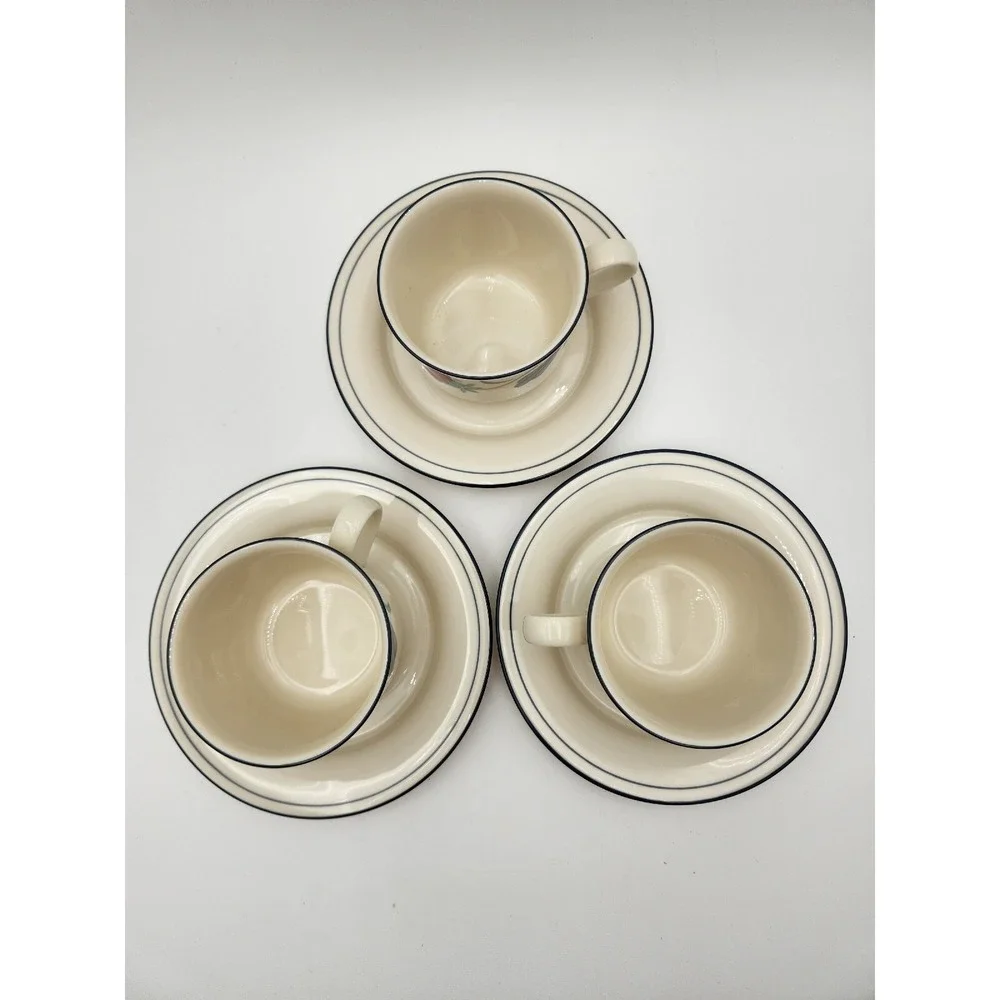3 sets Lenox chinastone Poppies on Blue cups‎ & saucers 6 pieces stackable